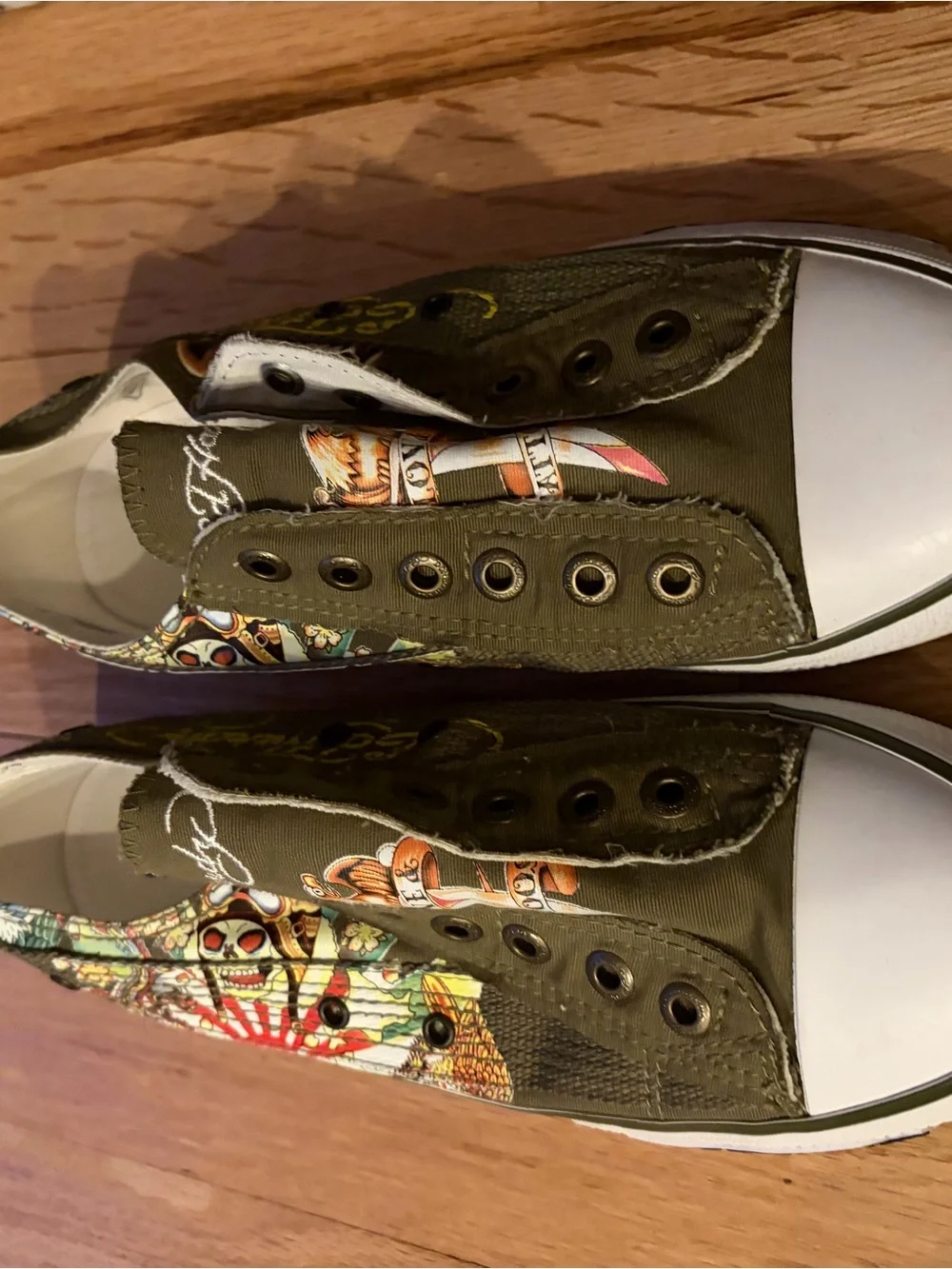Olive Green Ed Hardy Canvas Slip-On Women's Sneakers